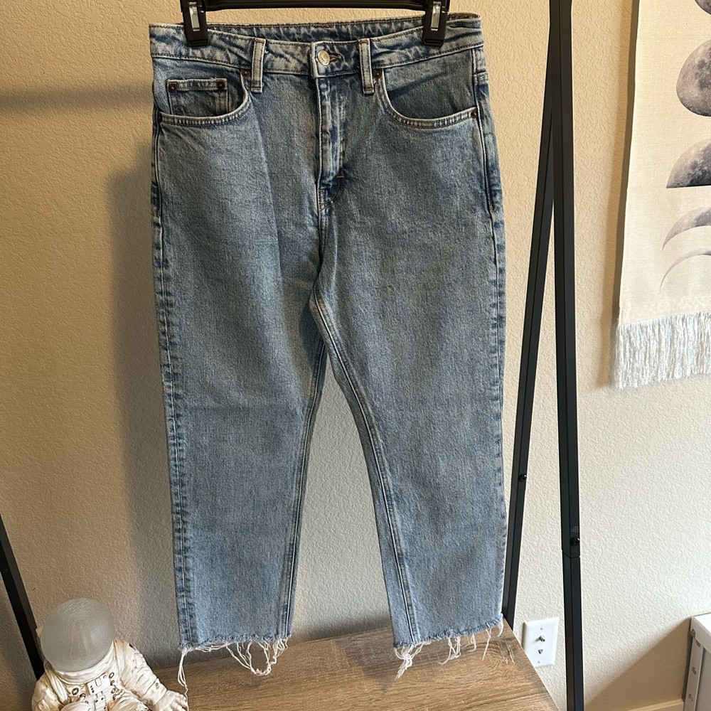 Topshop Raw Hem Straight Jeans, Light Wash